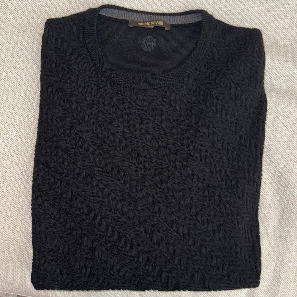 Roberto Cavalli Black Textured Sweater Men
